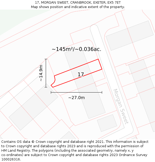17, MORGAN SWEET, CRANBROOK, EXETER, EX5 7ET: Plot and title map