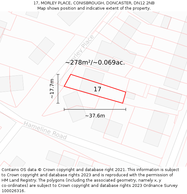 17, MORLEY PLACE, CONISBROUGH, DONCASTER, DN12 2NB: Plot and title map