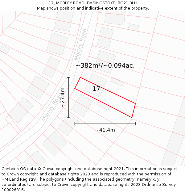 17, MORLEY ROAD, BASINGSTOKE, RG21 3LH: Plot and title map