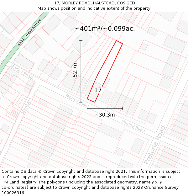 17, MORLEY ROAD, HALSTEAD, CO9 2ED: Plot and title map