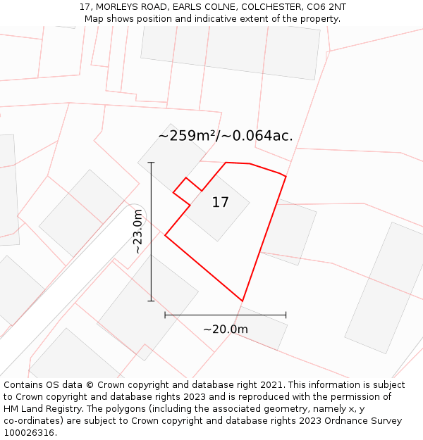 17, MORLEYS ROAD, EARLS COLNE, COLCHESTER, CO6 2NT: Plot and title map