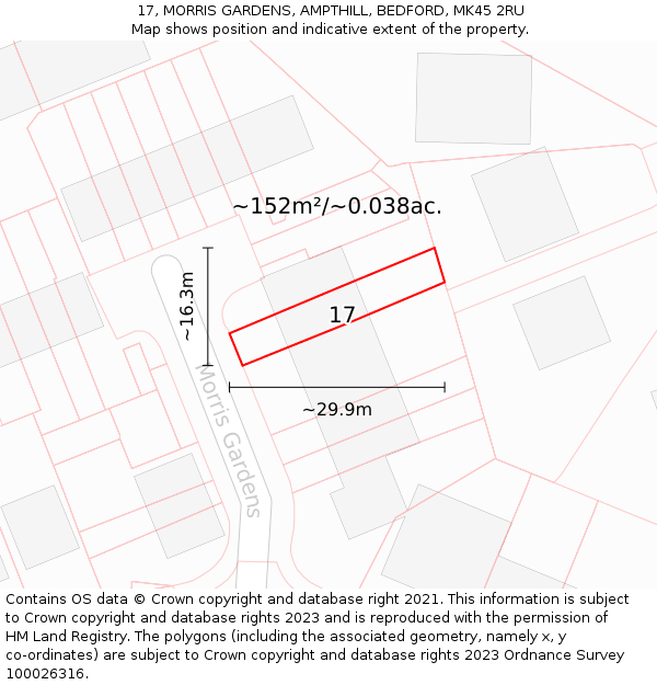 17, MORRIS GARDENS, AMPTHILL, BEDFORD, MK45 2RU: Plot and title map