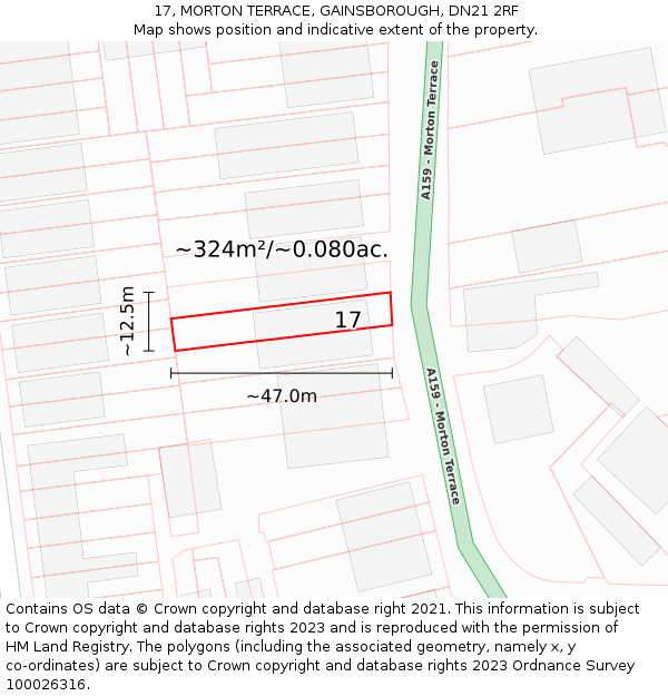 17, MORTON TERRACE, GAINSBOROUGH, DN21 2RF: Plot and title map