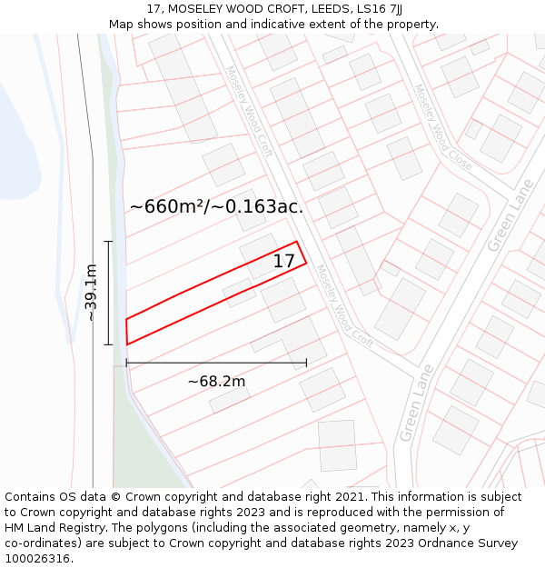 17, MOSELEY WOOD CROFT, LEEDS, LS16 7JJ: Plot and title map