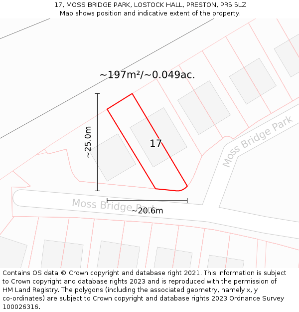 17, MOSS BRIDGE PARK, LOSTOCK HALL, PRESTON, PR5 5LZ: Plot and title map