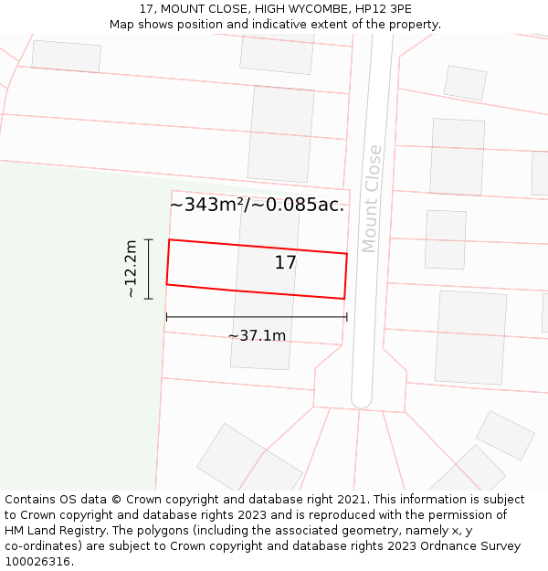 17, MOUNT CLOSE, HIGH WYCOMBE, HP12 3PE: Plot and title map