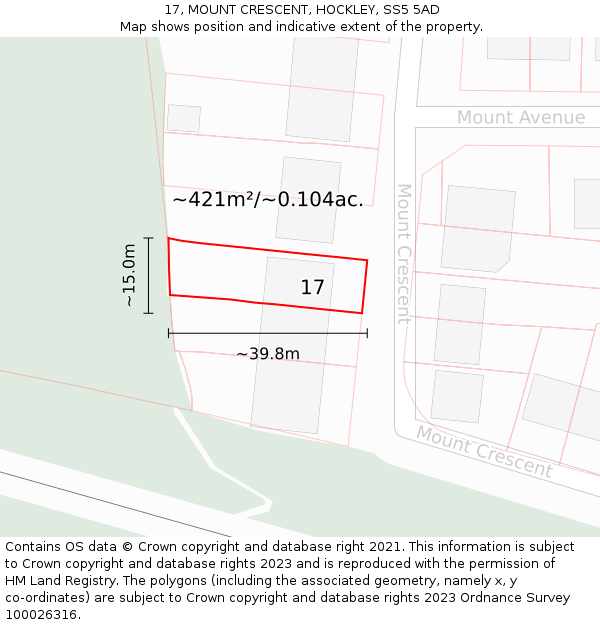 17, MOUNT CRESCENT, HOCKLEY, SS5 5AD: Plot and title map
