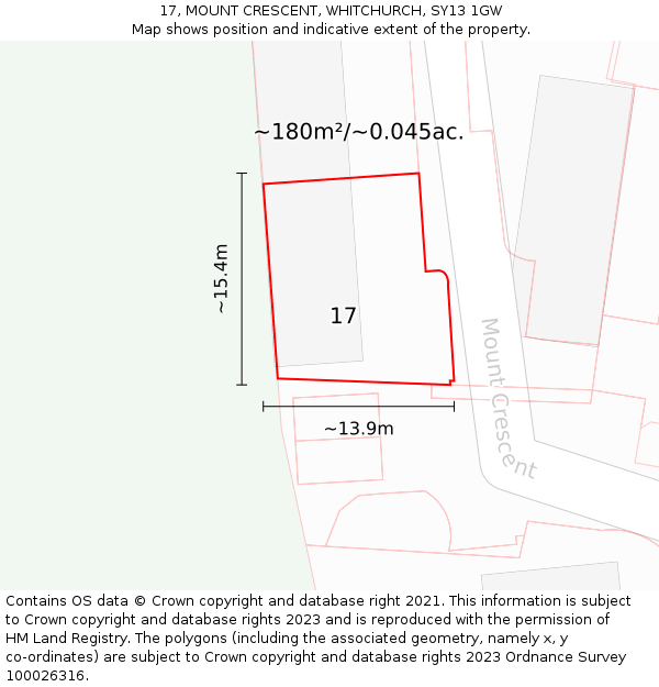 17, MOUNT CRESCENT, WHITCHURCH, SY13 1GW: Plot and title map