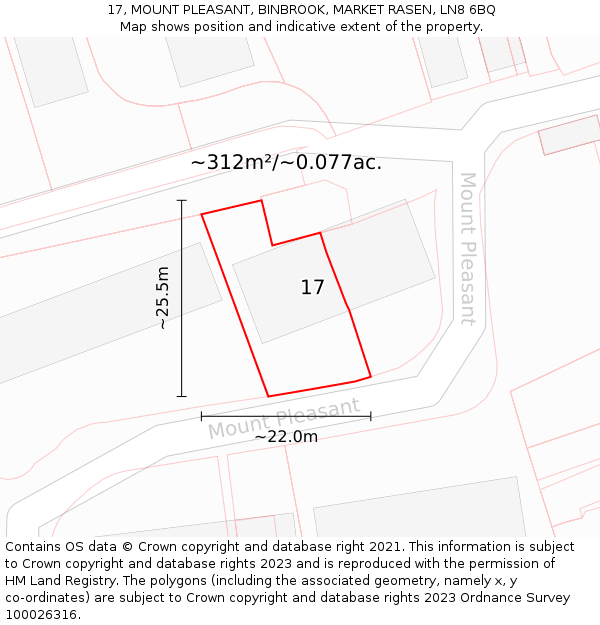 17, MOUNT PLEASANT, BINBROOK, MARKET RASEN, LN8 6BQ: Plot and title map