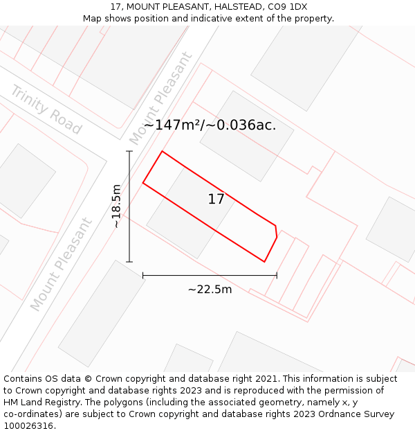17, MOUNT PLEASANT, HALSTEAD, CO9 1DX: Plot and title map