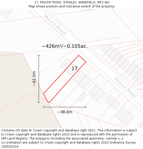 17, MOUNT ROAD, STANLEY, WAKEFIELD, WF3 4JH: Plot and title map