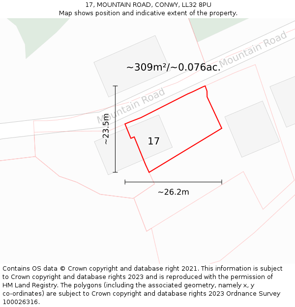 17, MOUNTAIN ROAD, CONWY, LL32 8PU: Plot and title map
