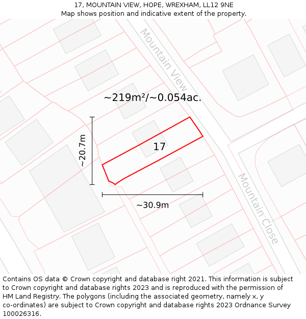 17, MOUNTAIN VIEW, HOPE, WREXHAM, LL12 9NE: Plot and title map