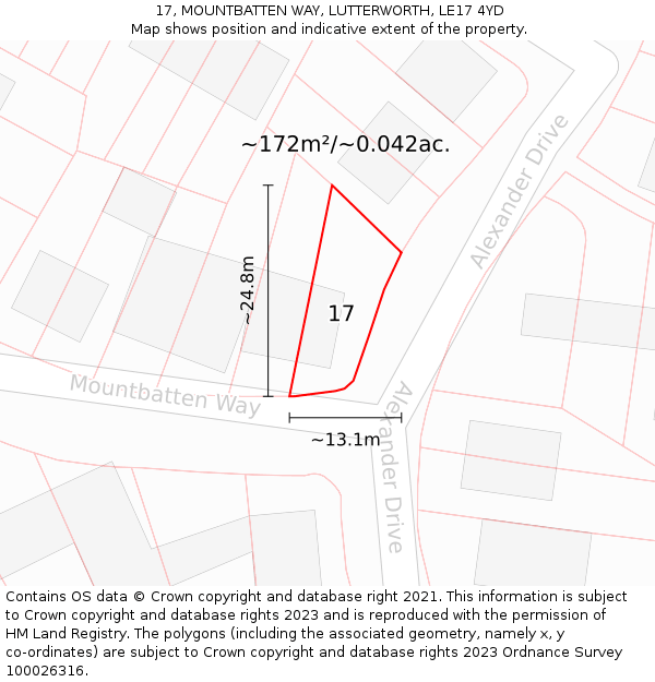 17, MOUNTBATTEN WAY, LUTTERWORTH, LE17 4YD: Plot and title map