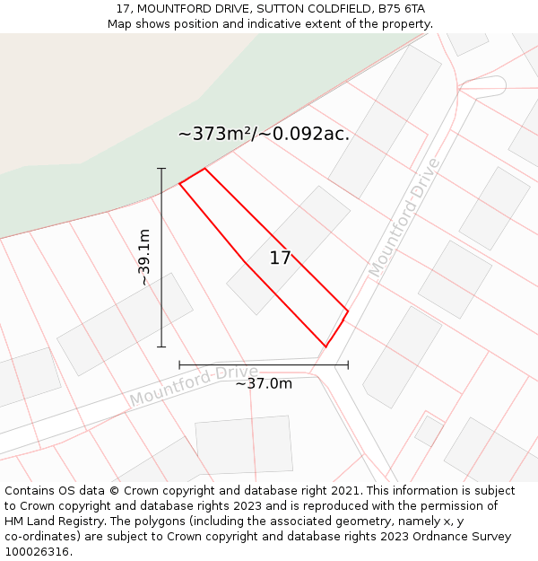 17, MOUNTFORD DRIVE, SUTTON COLDFIELD, B75 6TA: Plot and title map