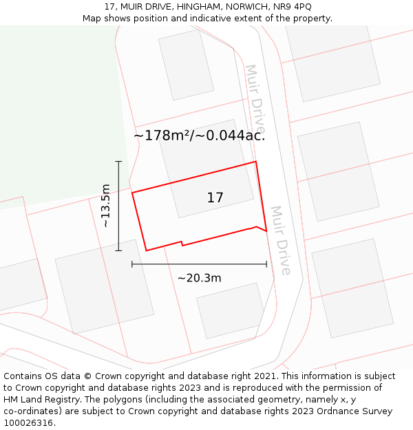 17, MUIR DRIVE, HINGHAM, NORWICH, NR9 4PQ: Plot and title map