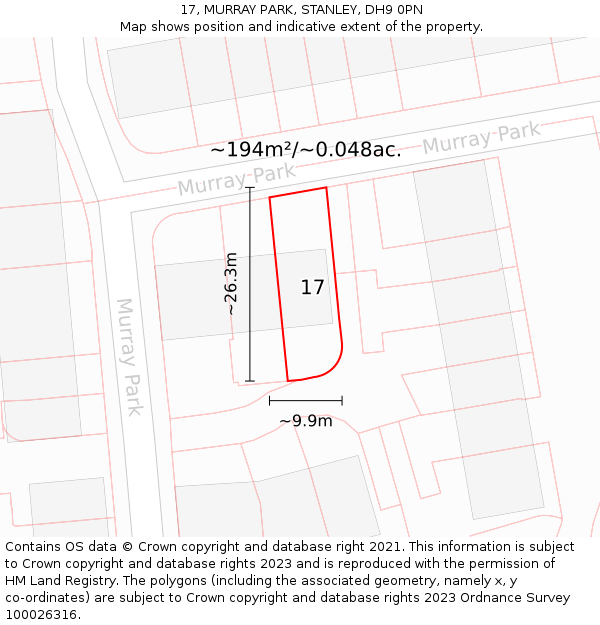 17, MURRAY PARK, STANLEY, DH9 0PN: Plot and title map