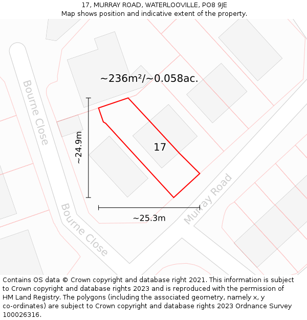 17, MURRAY ROAD, WATERLOOVILLE, PO8 9JE: Plot and title map
