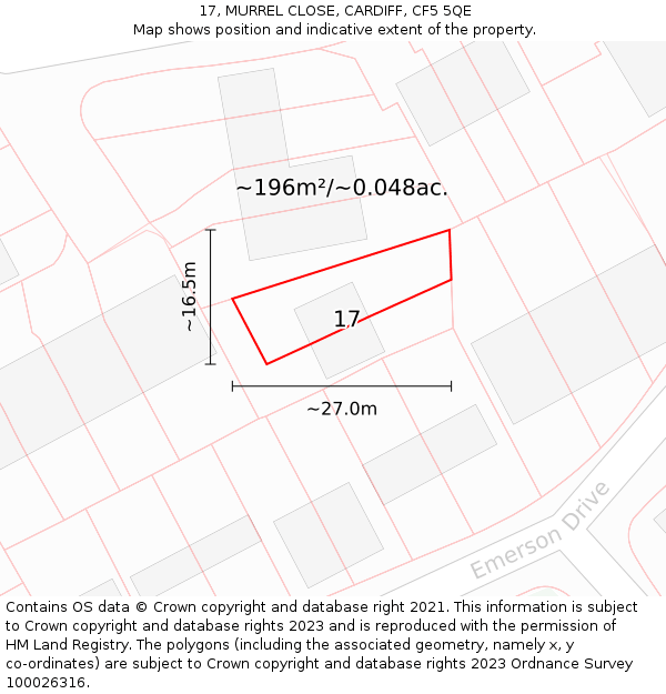 17, MURREL CLOSE, CARDIFF, CF5 5QE: Plot and title map