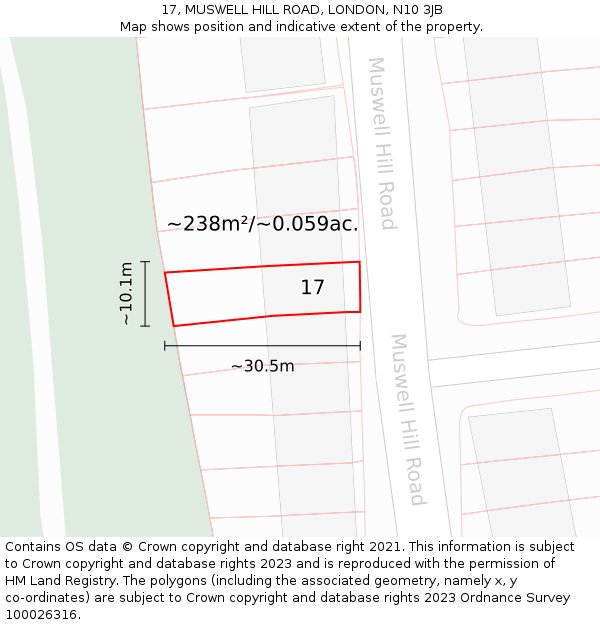 17, MUSWELL HILL ROAD, LONDON, N10 3JB: Plot and title map
