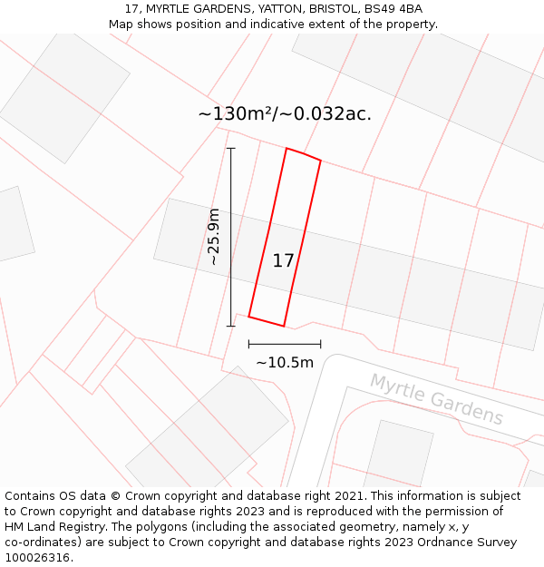 17, MYRTLE GARDENS, YATTON, BRISTOL, BS49 4BA: Plot and title map