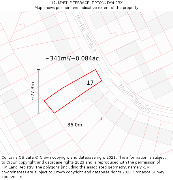 17, MYRTLE TERRACE, TIPTON, DY4 0BX: Plot and title map