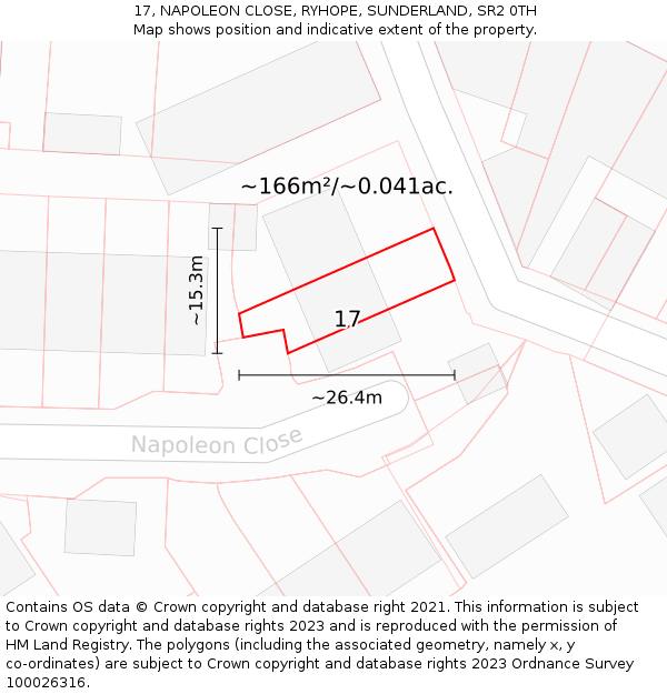 17, NAPOLEON CLOSE, RYHOPE, SUNDERLAND, SR2 0TH: Plot and title map