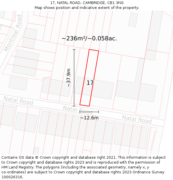 17, NATAL ROAD, CAMBRIDGE, CB1 3NS: Plot and title map