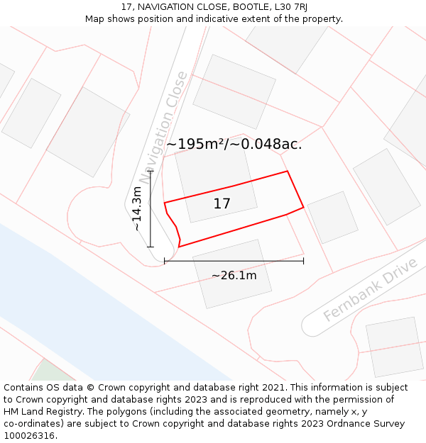17, NAVIGATION CLOSE, BOOTLE, L30 7RJ: Plot and title map