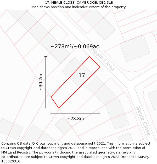 17, NEALE CLOSE, CAMBRIDGE, CB1 3LE: Plot and title map