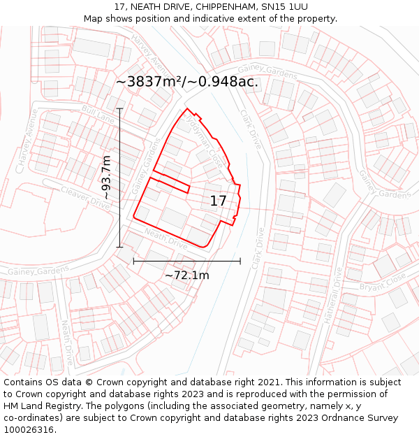 17, NEATH DRIVE, CHIPPENHAM, SN15 1UU: Plot and title map