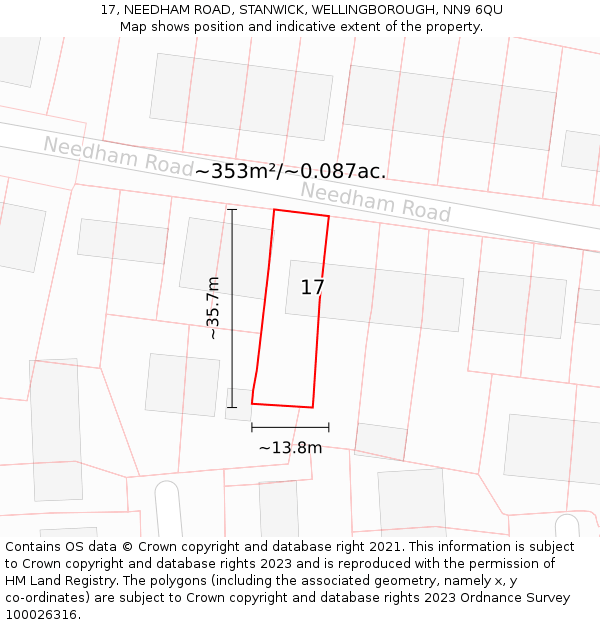 17, NEEDHAM ROAD, STANWICK, WELLINGBOROUGH, NN9 6QU: Plot and title map