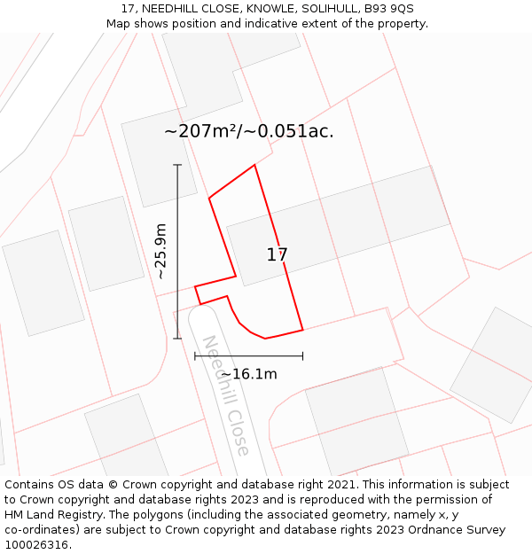 17, NEEDHILL CLOSE, KNOWLE, SOLIHULL, B93 9QS: Plot and title map