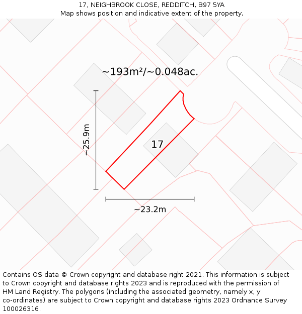 17, NEIGHBROOK CLOSE, REDDITCH, B97 5YA: Plot and title map
