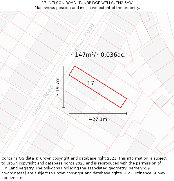 17, NELSON ROAD, TUNBRIDGE WELLS, TN2 5AW: Plot and title map