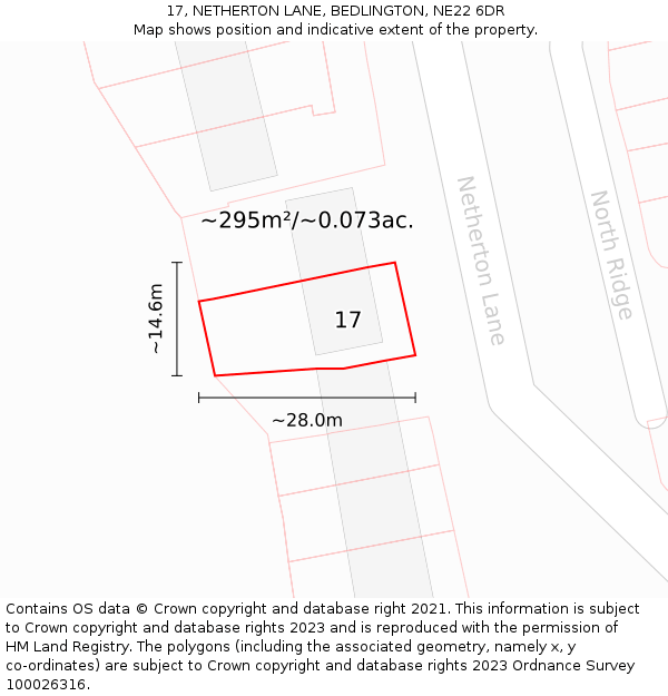 17, NETHERTON LANE, BEDLINGTON, NE22 6DR: Plot and title map