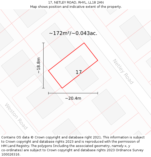 17, NETLEY ROAD, RHYL, LL18 2AN: Plot and title map