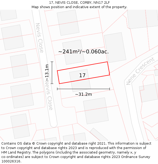 17, NEVIS CLOSE, CORBY, NN17 2LF: Plot and title map