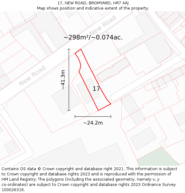 17, NEW ROAD, BROMYARD, HR7 4AJ: Plot and title map
