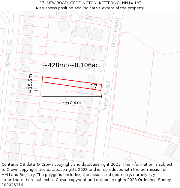 17, NEW ROAD, GEDDINGTON, KETTERING, NN14 1AT: Plot and title map
