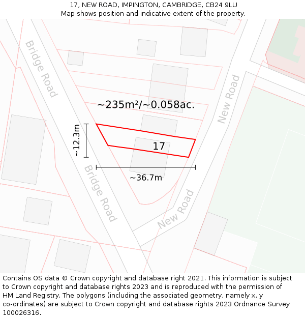 17, NEW ROAD, IMPINGTON, CAMBRIDGE, CB24 9LU: Plot and title map