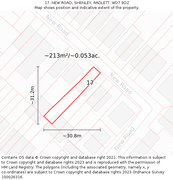 17, NEW ROAD, SHENLEY, RADLETT, WD7 9DZ: Plot and title map