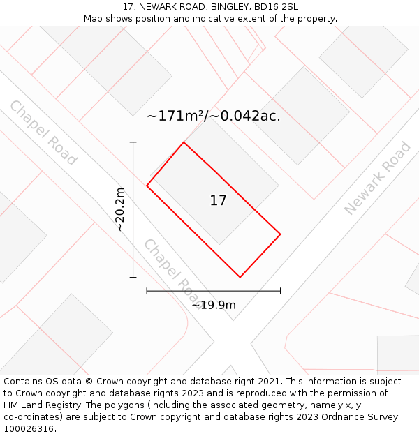 17, NEWARK ROAD, BINGLEY, BD16 2SL: Plot and title map