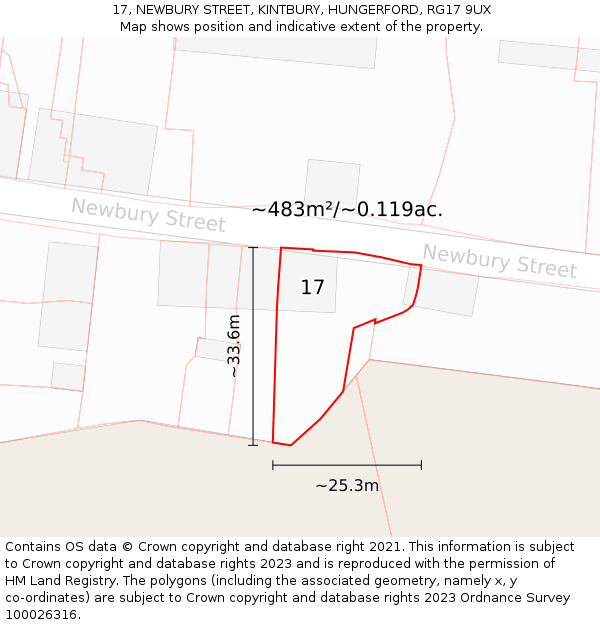 17, NEWBURY STREET, KINTBURY, HUNGERFORD, RG17 9UX: Plot and title map
