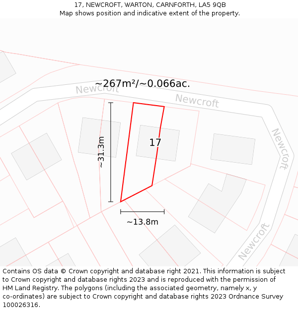 17, NEWCROFT, WARTON, CARNFORTH, LA5 9QB: Plot and title map