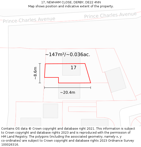17, NEWHAM CLOSE, DERBY, DE22 4NN: Plot and title map