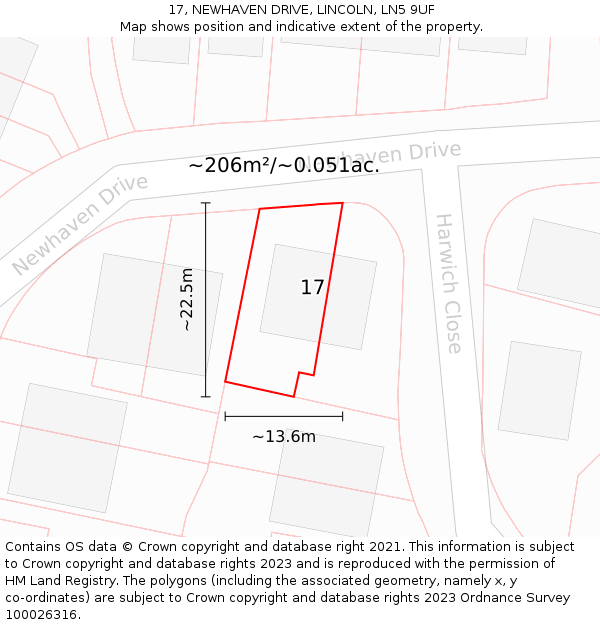 17, NEWHAVEN DRIVE, LINCOLN, LN5 9UF: Plot and title map