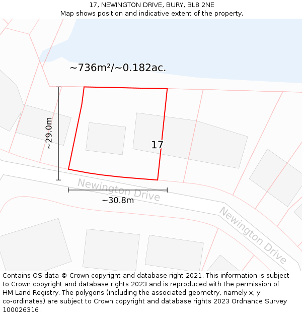 17, NEWINGTON DRIVE, BURY, BL8 2NE: Plot and title map