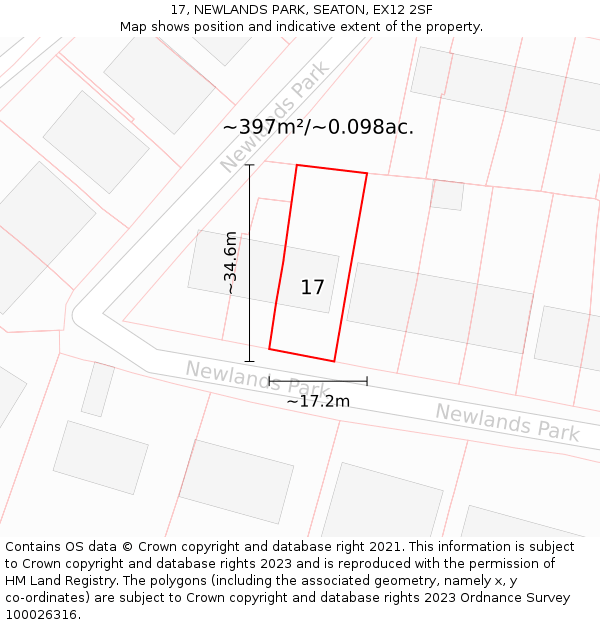 17, NEWLANDS PARK, SEATON, EX12 2SF: Plot and title map