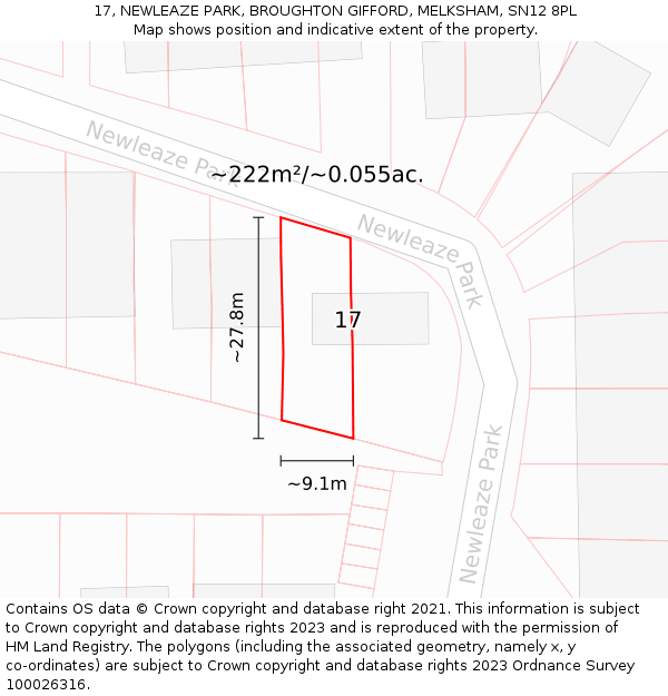 17, NEWLEAZE PARK, BROUGHTON GIFFORD, MELKSHAM, SN12 8PL: Plot and title map